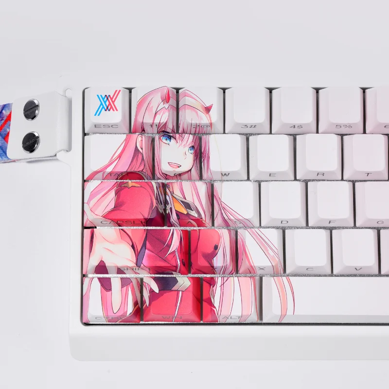 130 مفتاحًا حبيبيًا في أغطية مفاتيح FRANXX 02 رسوم متحركة PBT شفافة 2D Chreey Factory قابلة للتكيف للغاية Made68 Mad68 Wooting 60