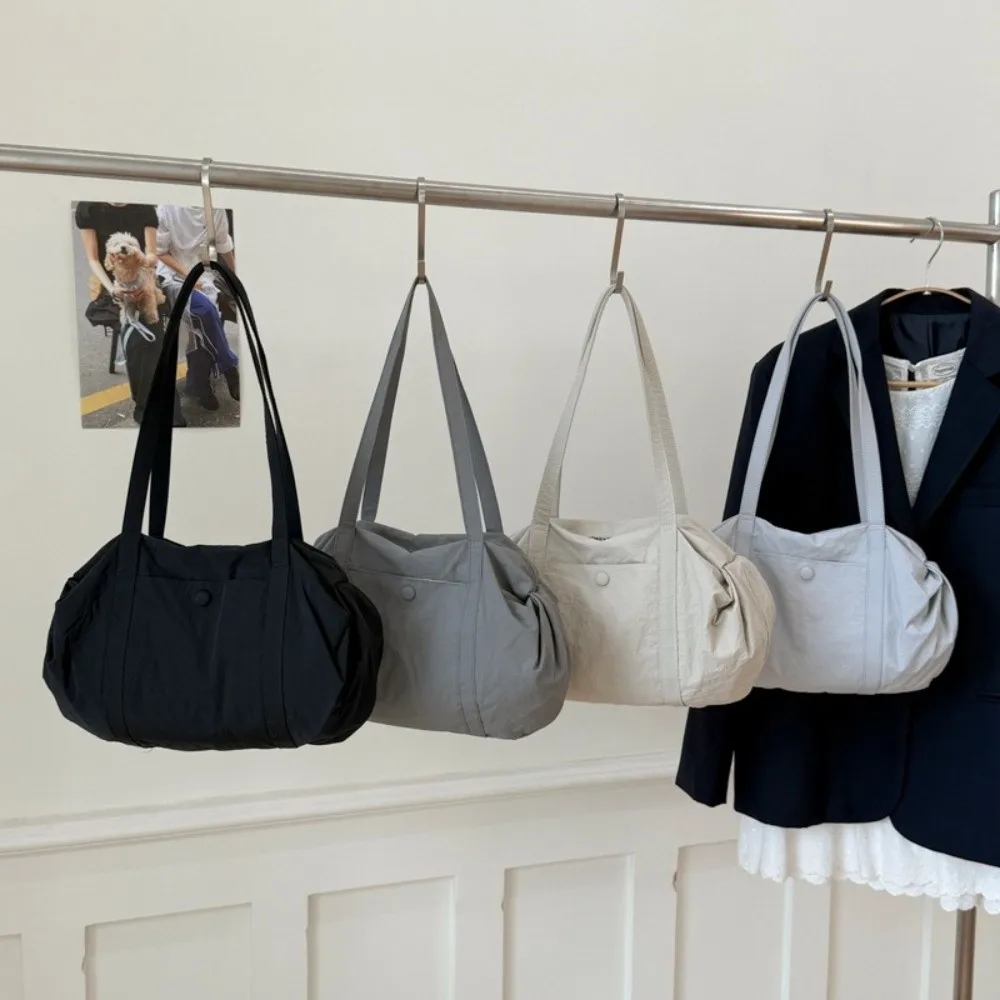 Casual Nylon Shoulder Bag Large Capacity Elliptical Shape Handbag Solid Color Gym Bag for Women