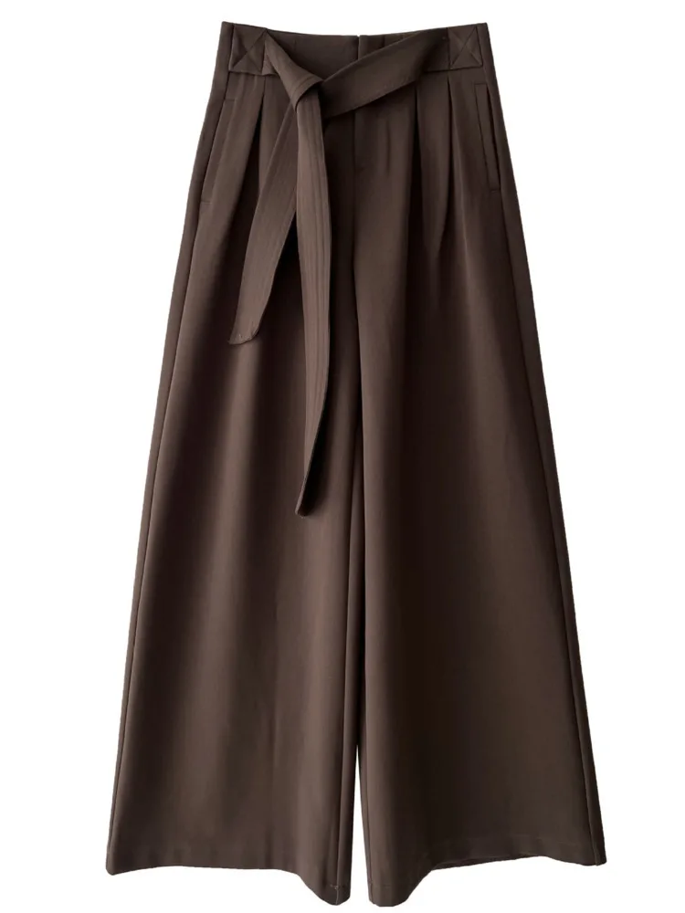 WHTREND Pantaloni a gamba larga tridimensionali con cinturino firmato per donna Autunno Nuovi pantaloni lunghi casual a gamba dritta WH1381