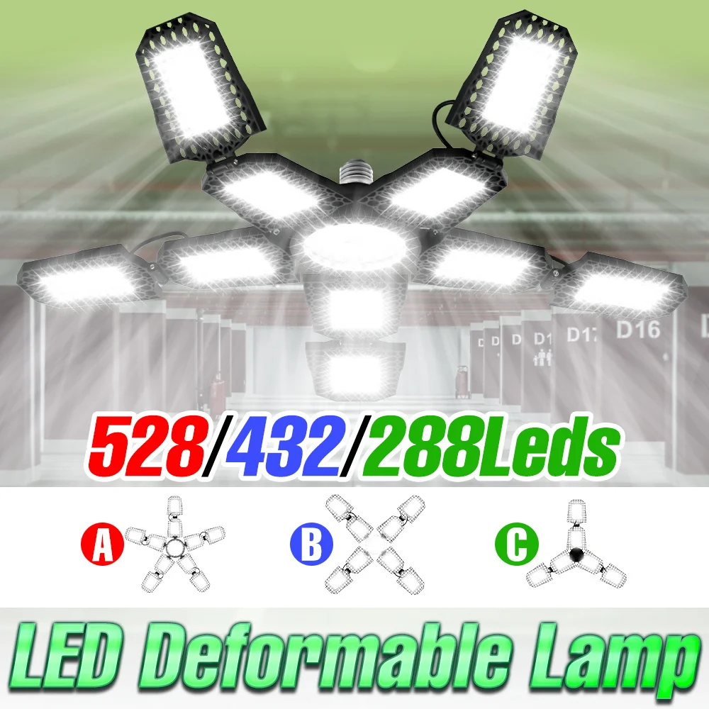 LED Garage Light E27/E26 High Bay Lamp Foldable Deformation Spotlight For Home Warehouse Basement Workshop Industrial Lighting