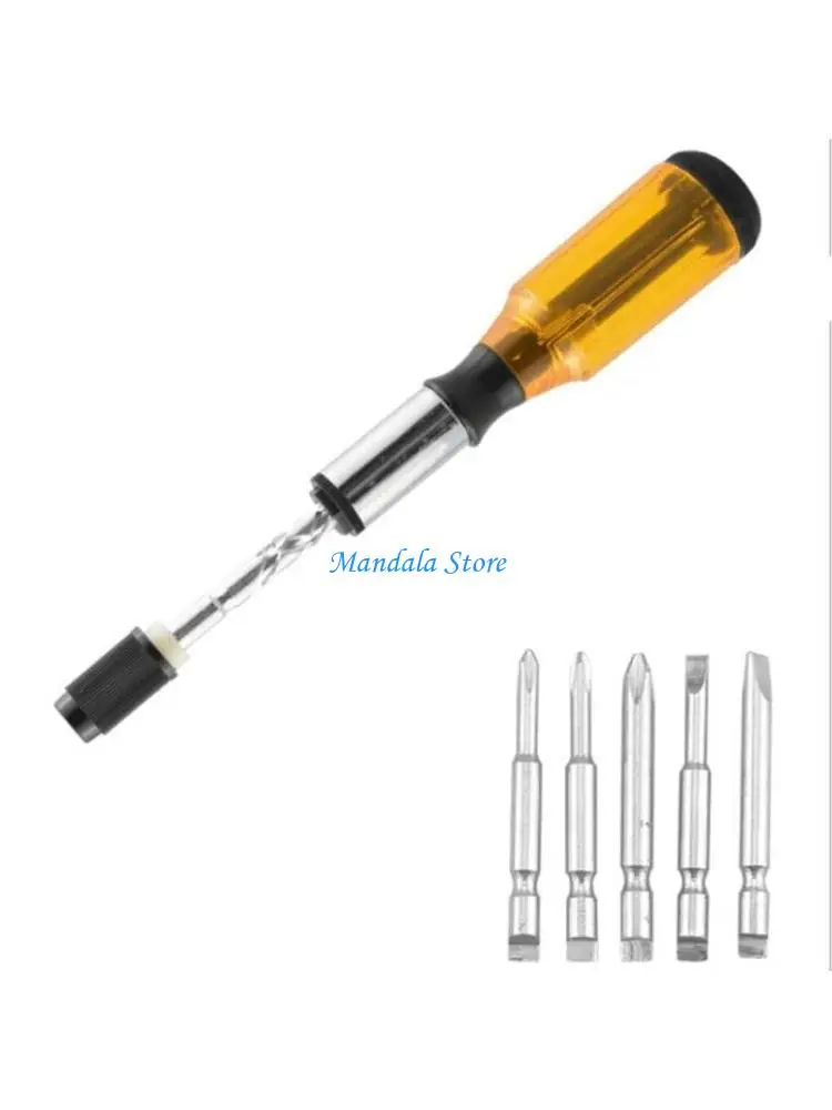 U2JC Semi Automatic Ratchet Screwdriver with 5 Screwdriver Bits Adjustable