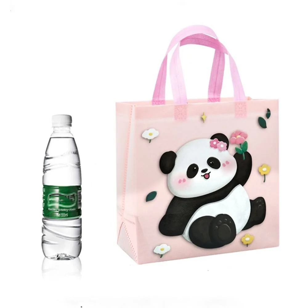 Portable Cartoon Panda Non Woven Tote Bag Colorful Foldable Storage Bag with Handles Eco Friendly Shopping Bags Girls