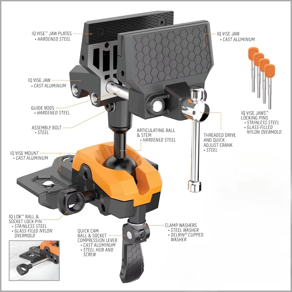 360° Articulating Bench Vise Made From Steel & Cast Aluminum w/ 8-Position Locking Ball & Socket | Woodworking Vise Ha