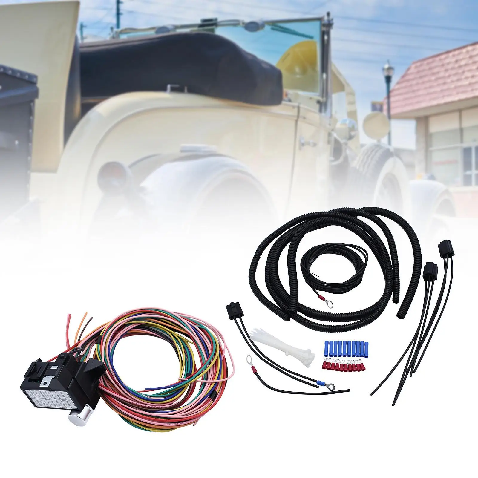 

14 Circuit Wiring Harness Kit Simple Installation Replace Parts Sturdy Accessory Professional for Street Muscle Car Replacement