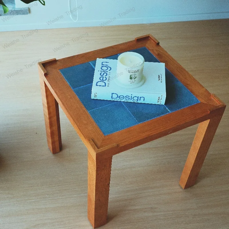 

Cherry wood coffee table retro tile edge few small apartment corner niche medium and ancient style