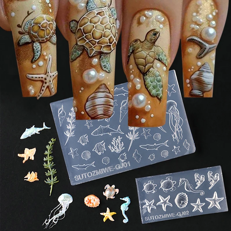 Nail Art Soft Silicone Mold Shell Conch Molds 3D Silicone Carved Ocean Style Template Nail Accessories For Salon DIY Nail Design