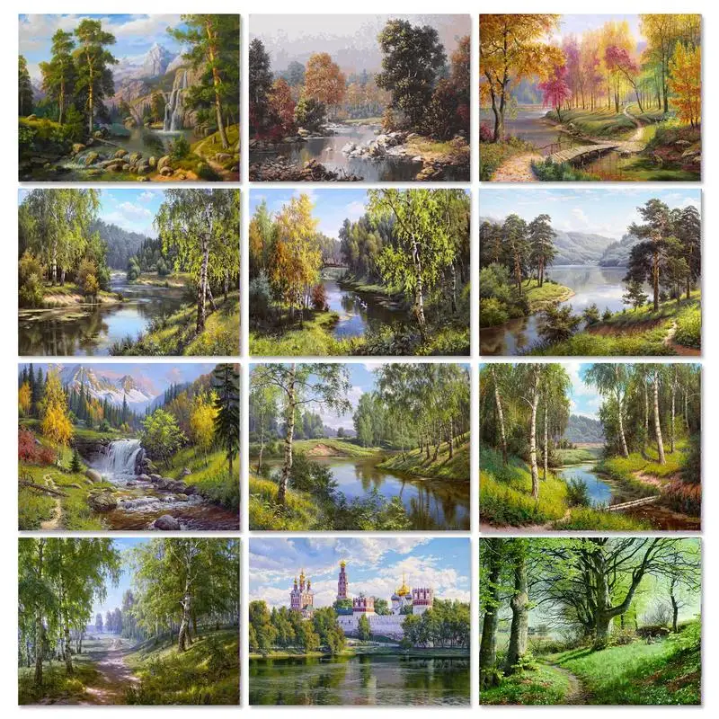 

Forest Scenery Paint By Numbers For Adults Children Drawing Canvas DIY HandPainted Oil Painting Lake Home Wall Decor Gift