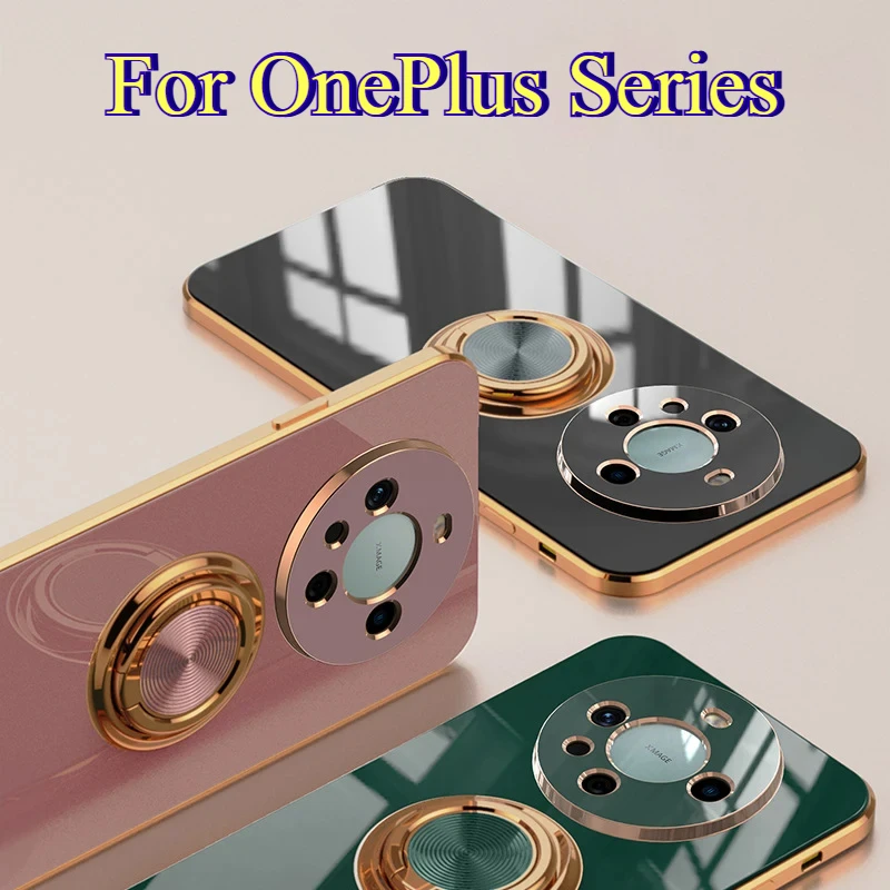 Luxuriöse Silikon-Handyhülle mit glänzender Oberfläche für OnePlus 13 13R 12 12R 11 11R 1+ 5G 360 °   Drehbare Ringhalterung, stoßfeste Abdeckung
