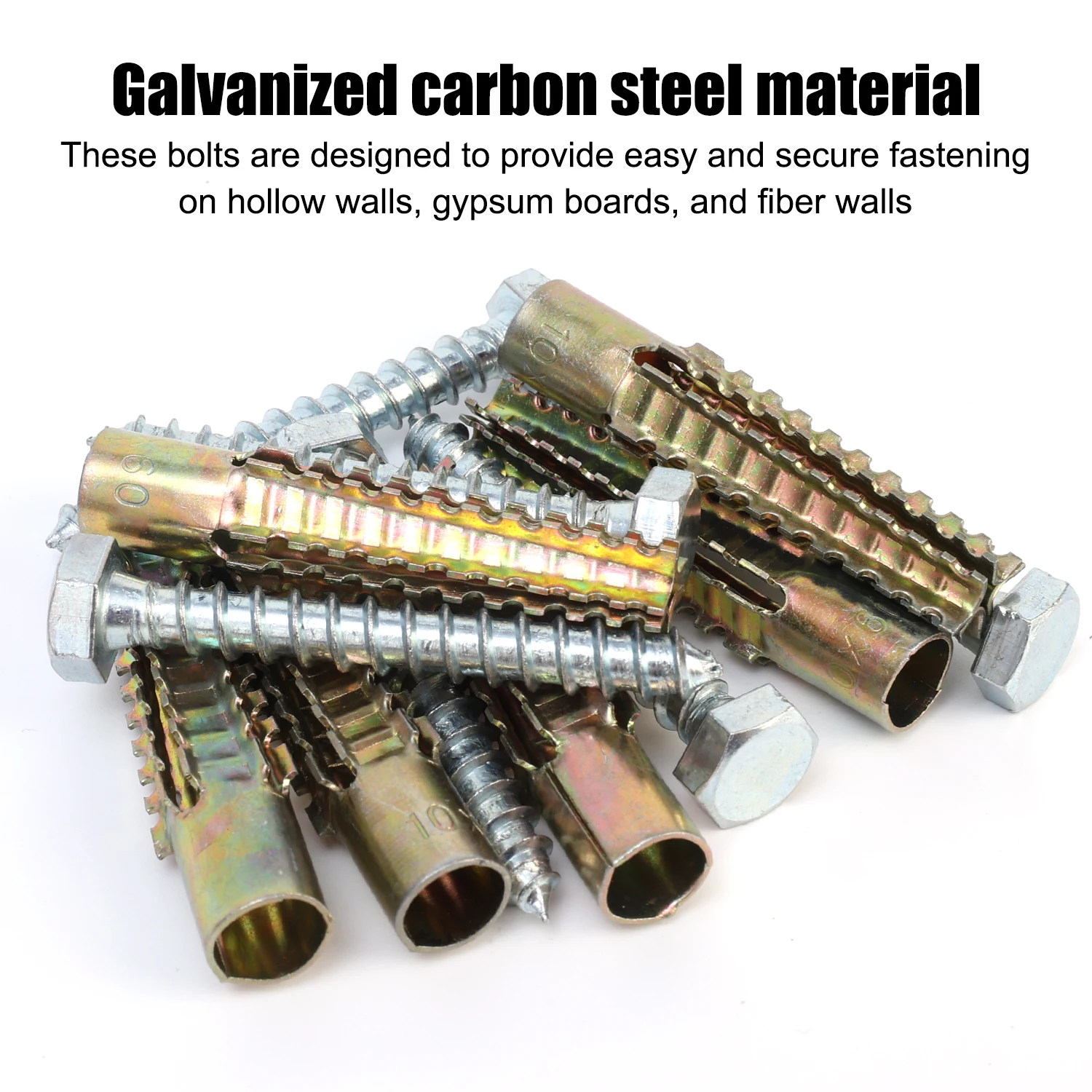 Parafusos de âncora de aço carbono, tubo de expansão serrilhado, plugue de perfuração de tubo de âncora de parede para fixadores de concreto, kits de sortimento de parafusos