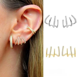 New Design Stainless Steel Cubic Zirconia Stud Earrings for Woman Claw Ear Hook Clip Korean Fashion Jewelry Unusual Girls