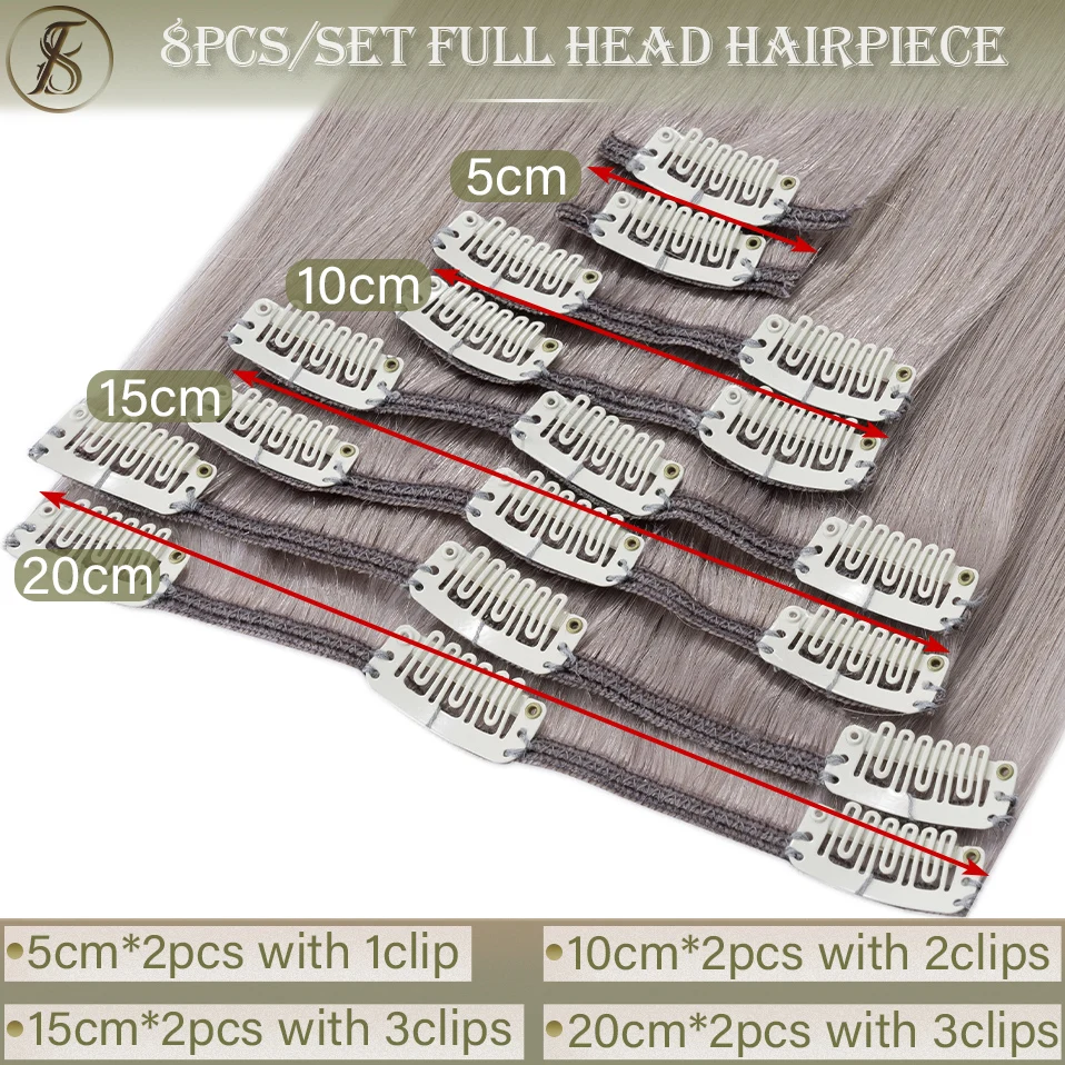 TESS 8pcs/set Clip In Human Hair Extensions Non-Remy Natural Hair Full Head Thin Hair Straight Hairpiece Ombre Highlight Blonde