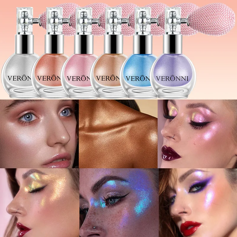 6 Colors Diamond Highlighter Powder Spray Waterproof High Gloss Glitter Body Bronzer Highlight Powder Face Contour Illuminator