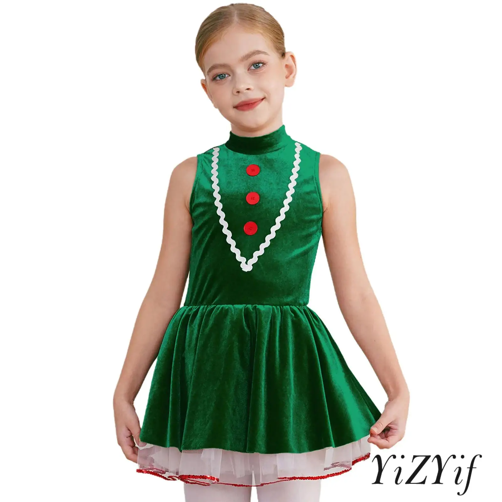 

Girls Xmas Dress Up Party Ball Gown Gingerbread Man Costume Christmas Gingerbread Cookies Cosplay Costume Velvet Tutu Dress