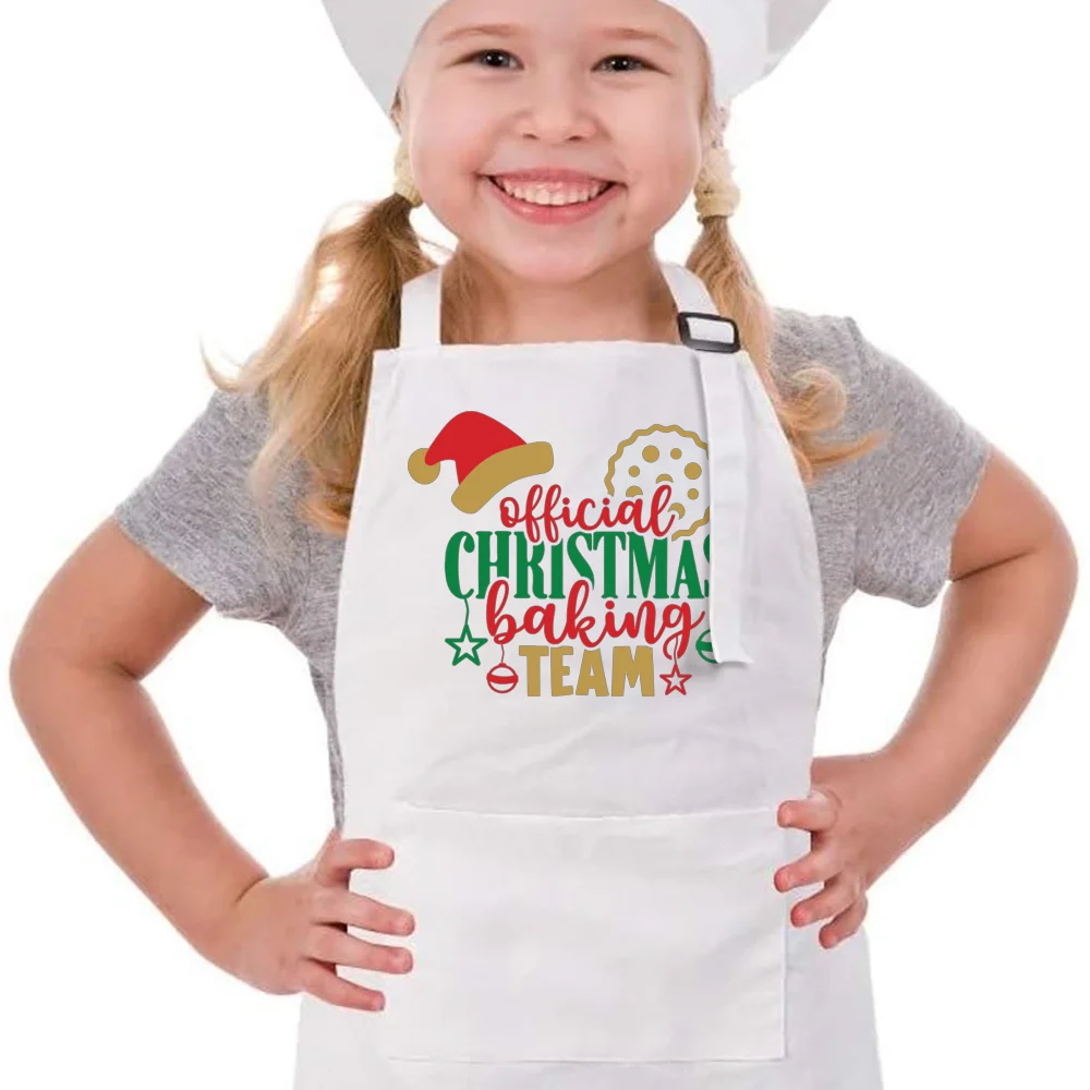 Christmas Baking Crew Children's Apron Kids Baking Apron Mini Chef Gift for Xmas Gingerbread Man Printed White Bakers Apron