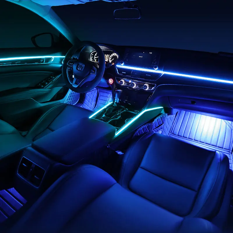 Rbg-led luzes ambiente para interior do carro, 64 cores, tira de acrílico, guia de luz, fibra óptica, decoração, lâmpada atmosfera, 18in 1