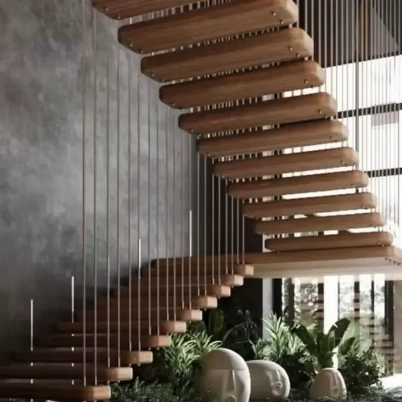 Outdoor Weather-Resistant Floating Staircase with Non-Slip wood Treads for Garden, Deck, and Patio Access