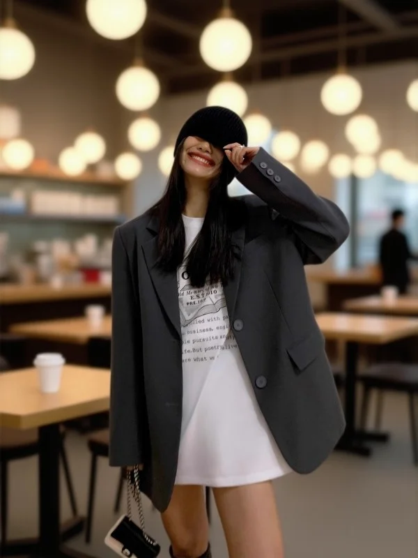 秋の婦人服高品質レディースブレザー袖付きフレンチブラックギフトブレザー女性トレンドオールマッチノッチカラー