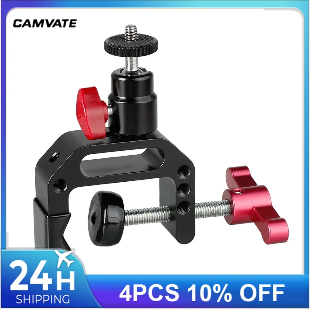 Morsetto a C CAMVATE con supporto Mini testa a sfera da 1/4 "-20 e fori filettati da 1/4" 3/8 "per supporto Monitor/LED/Flash/Video