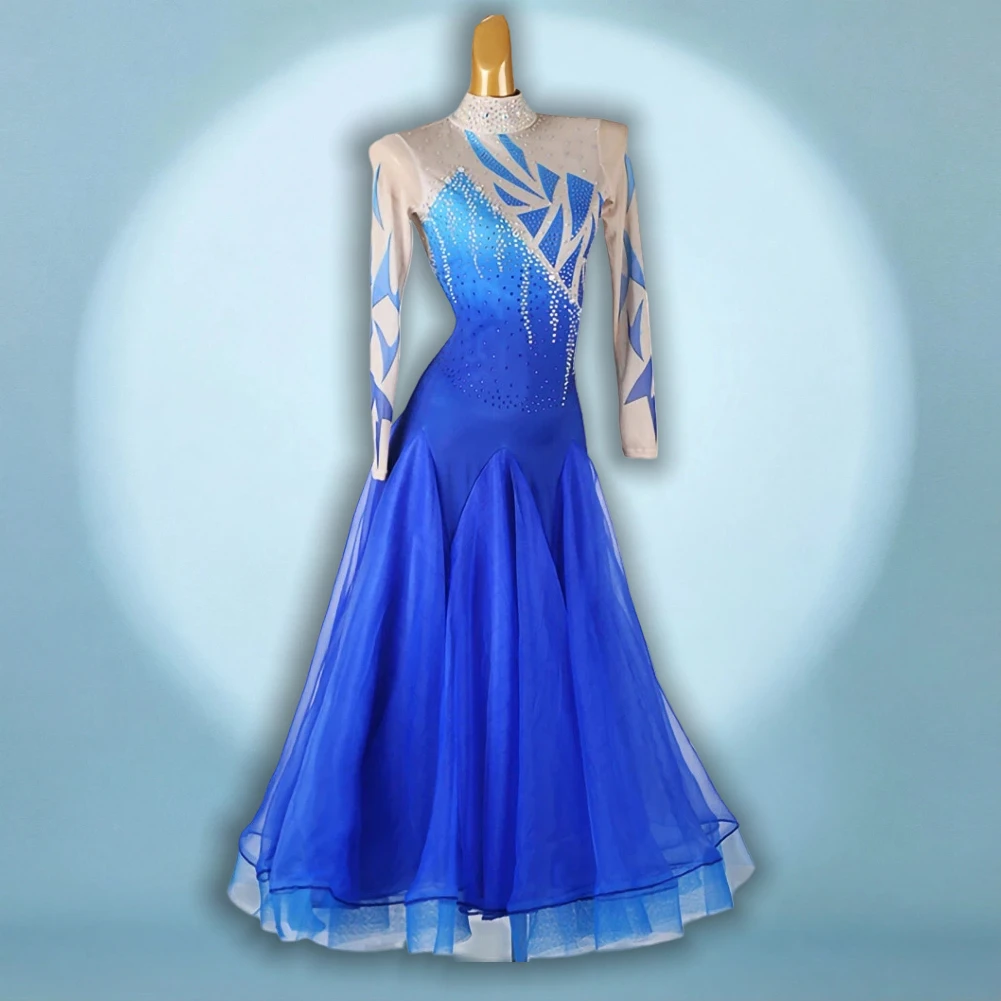 فستان الفالس المتدرج 2026 فستان جديد عالي الجودة لقاعة الرقص الملكي للسيدات فستان أداء أزرق مخصص فستان أداء نسائي