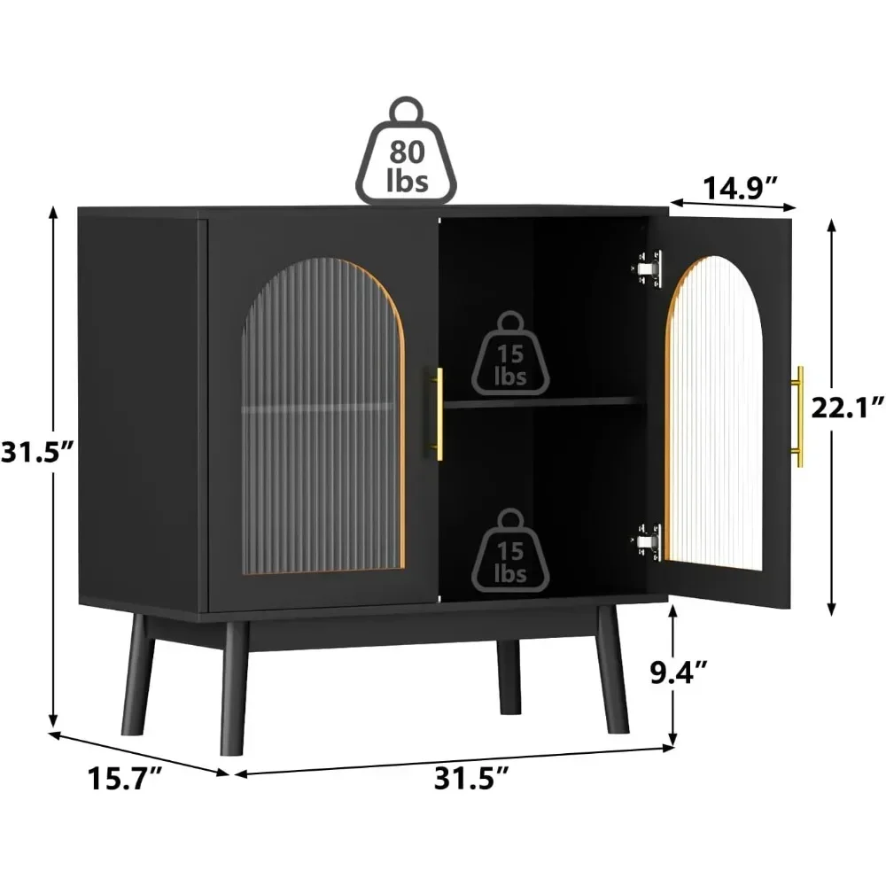 Kitchen Cabinets with Glass Doors Pantry Storage Cabinet Adjustable Shelves Pantry Furniture Set of 3 Sideboard Buffet