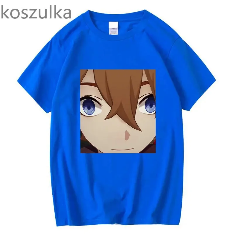 111 www أنيمي Tartaglia الوجه الميمات تي شيرت للجنسين موضة قصيرة الأكمام Genshin تأثير لعبة تشايلد الشفاه دغة تي شيرت س الرقبة القمم