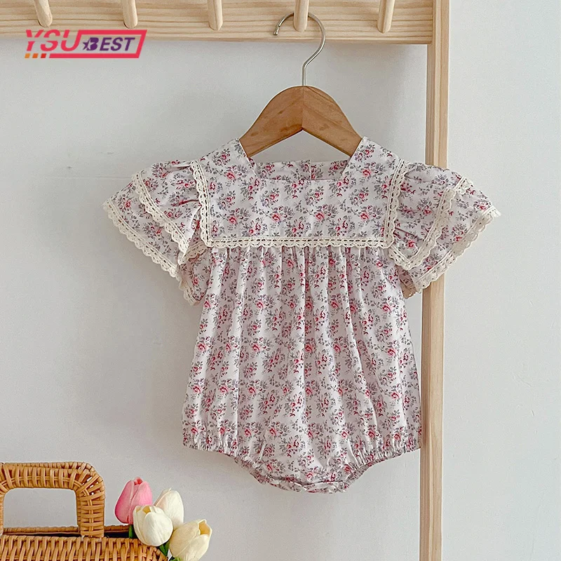 

Infant Baby Girls Baby Clothes Girls Rompers Newborn Kids Baby Girls Short Sleeve Rompers Sweet Flower Printing Princess Rompers