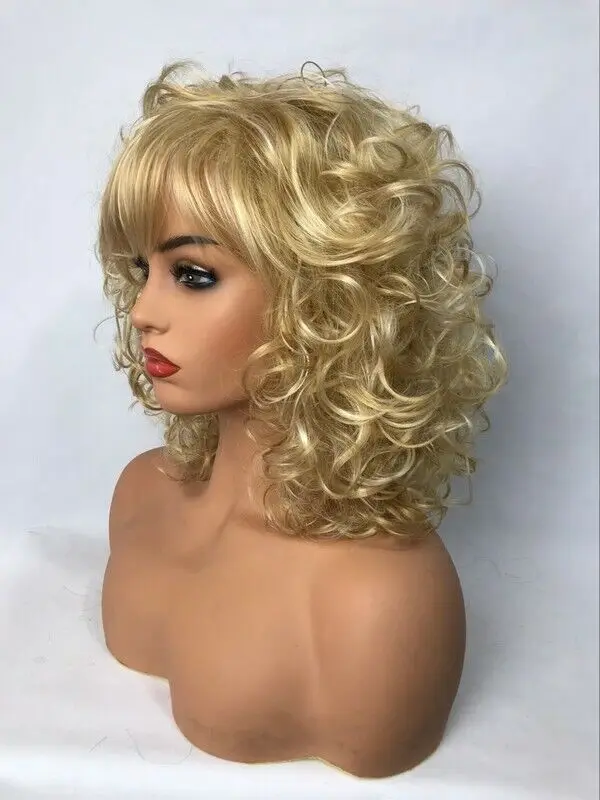 Women Long Wavy Hair Fluffy Wig Blonde Cosplay Synthetic Wigs