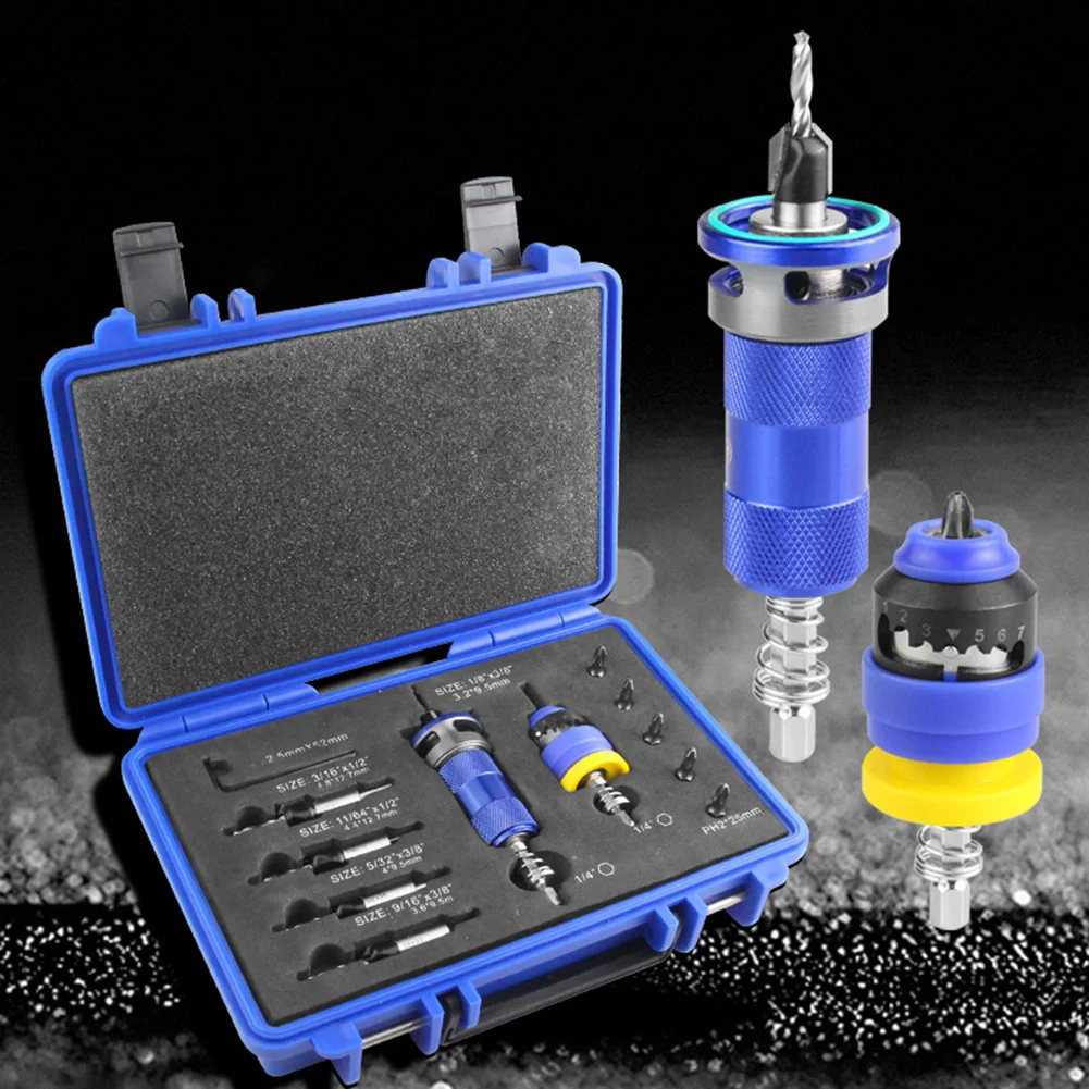 Adjustable Depth Stop Counterbore Drill Bit Set with Portable Storage for Efficient Woodworking and Renovation