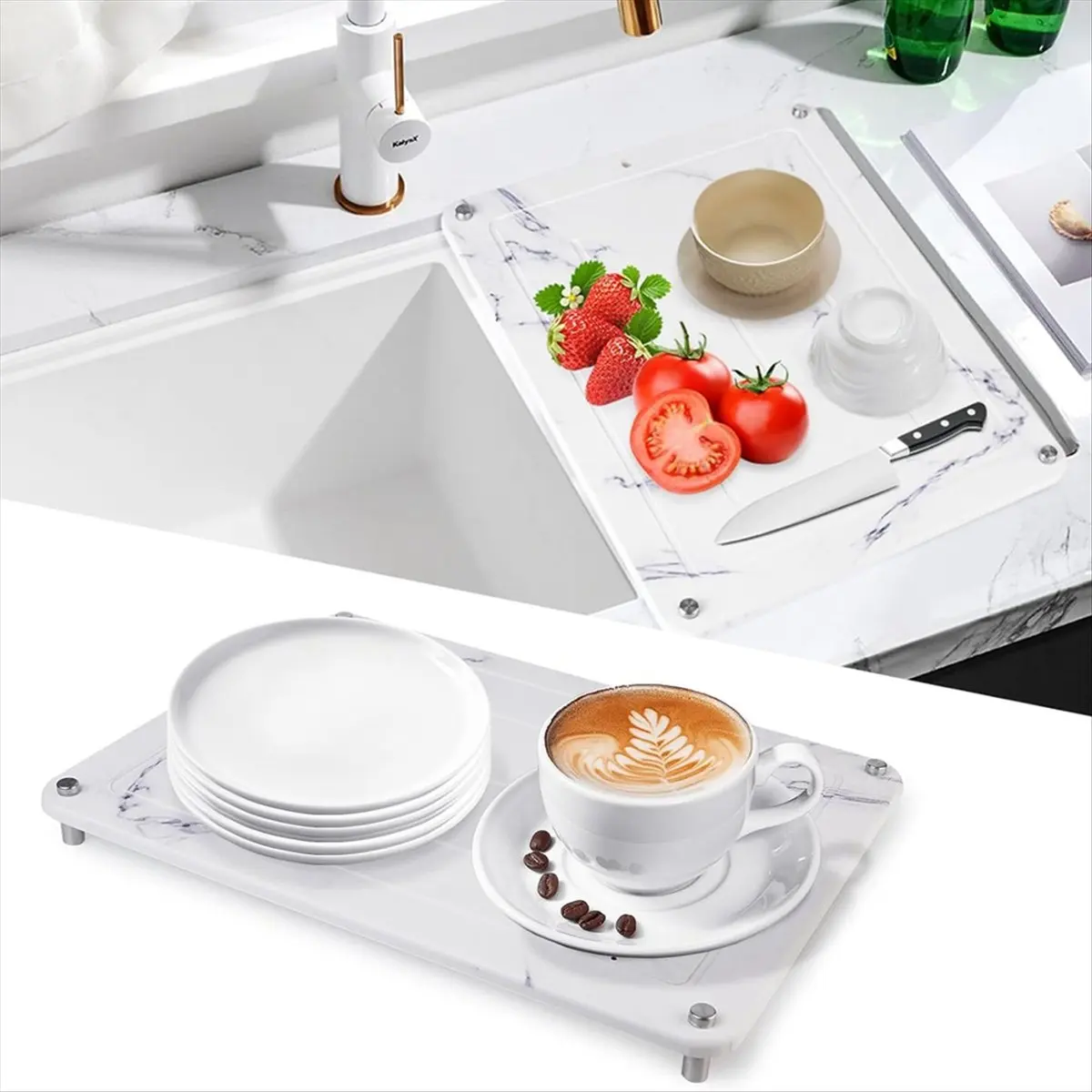 kuaishan Stone Drying Mat for Kitchen Counter Marble Stone Dish Drying Mat Dish Drying Stone for Kitchen Counter Dish Drying Mat