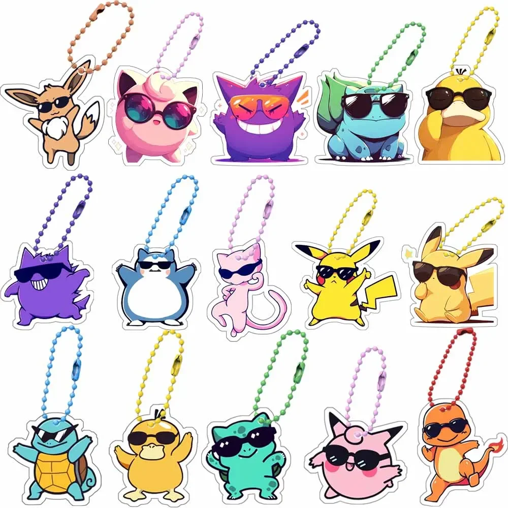 Anime Pokemon Charmander Psyduck Bulbasaur Gengar Squirtle Jigglypuff Mew Snorlax Pikachu llavero acrílico bolsa colgante 5cm regalos