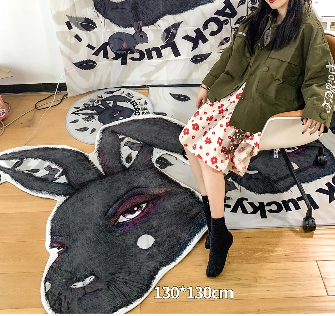 Lucky Rabbit Head Indoor Design Carpet Imitation Cashmere Velvet Comfortable Foot Decoration Space Gifts