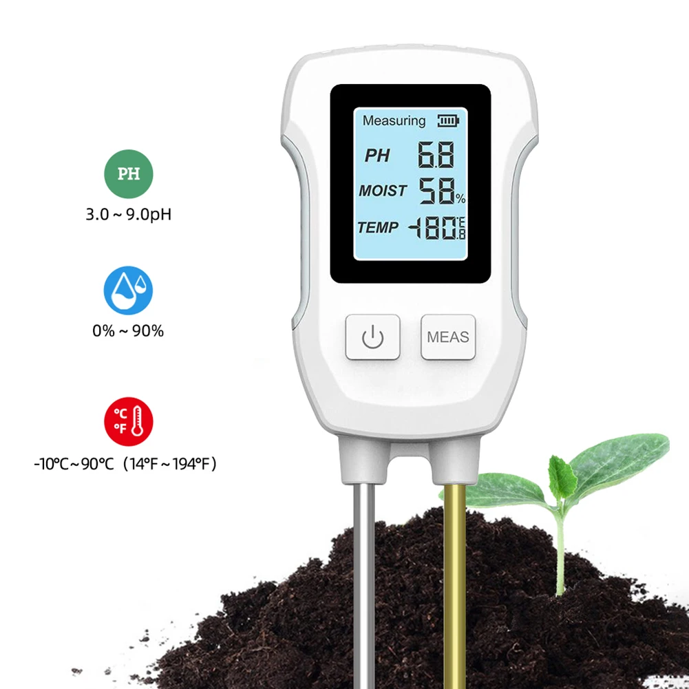 Tester pH gleby 3 w 1 ekran LCD termometr do gleby cyfrowy miernik temperatury roślin miernik wilgotności środowiska dla roślin doniczkowych