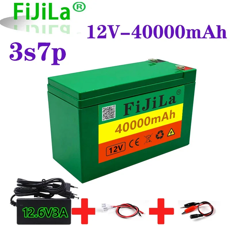 

12V 40Ah 3S7P 18650 Lithium Battery Pack+12.6V 3A Charger, Built-in 40Ah High Current BMS, Used for Sprayer, 12V Power Supply