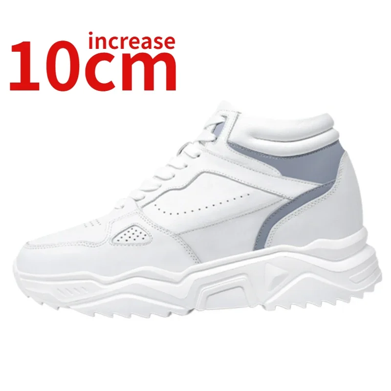 Invisible Height-increasing Shoes for Men's 10cm Elevator Genuine Leather Breathable Casual Thick Platform Fashiona White Shoes