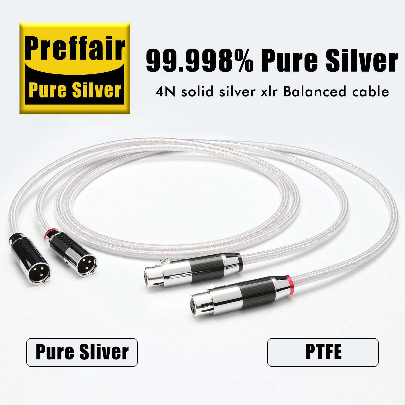 Preffair 99.998% X451 Pure Silver RCA/XLR  Audio Interconnect Cable 18AWG Noise Free HiFi Cord for Amplifier CD Player DAC