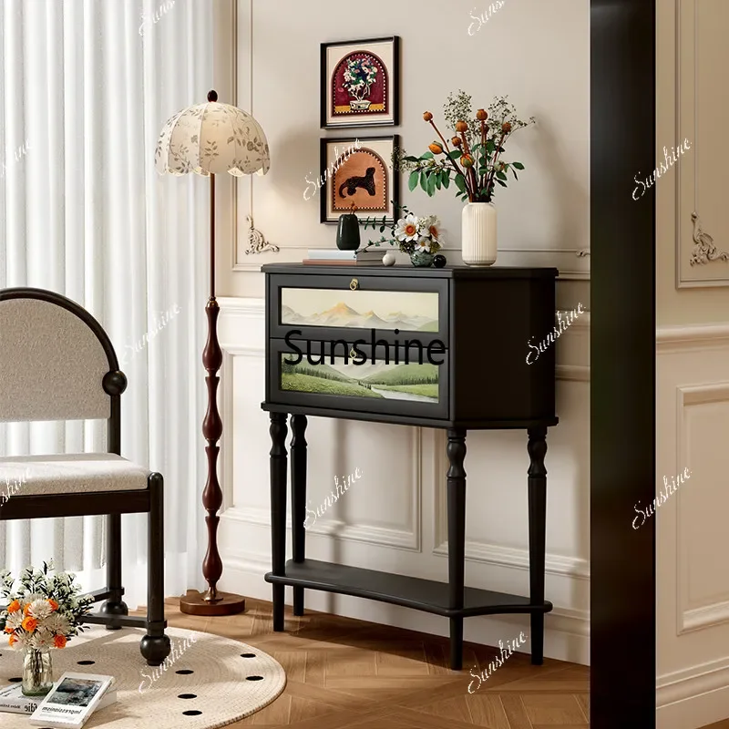 Medieval solid wood porch cabinet entry wall decorative cabinet living room dining side cabinetTJ