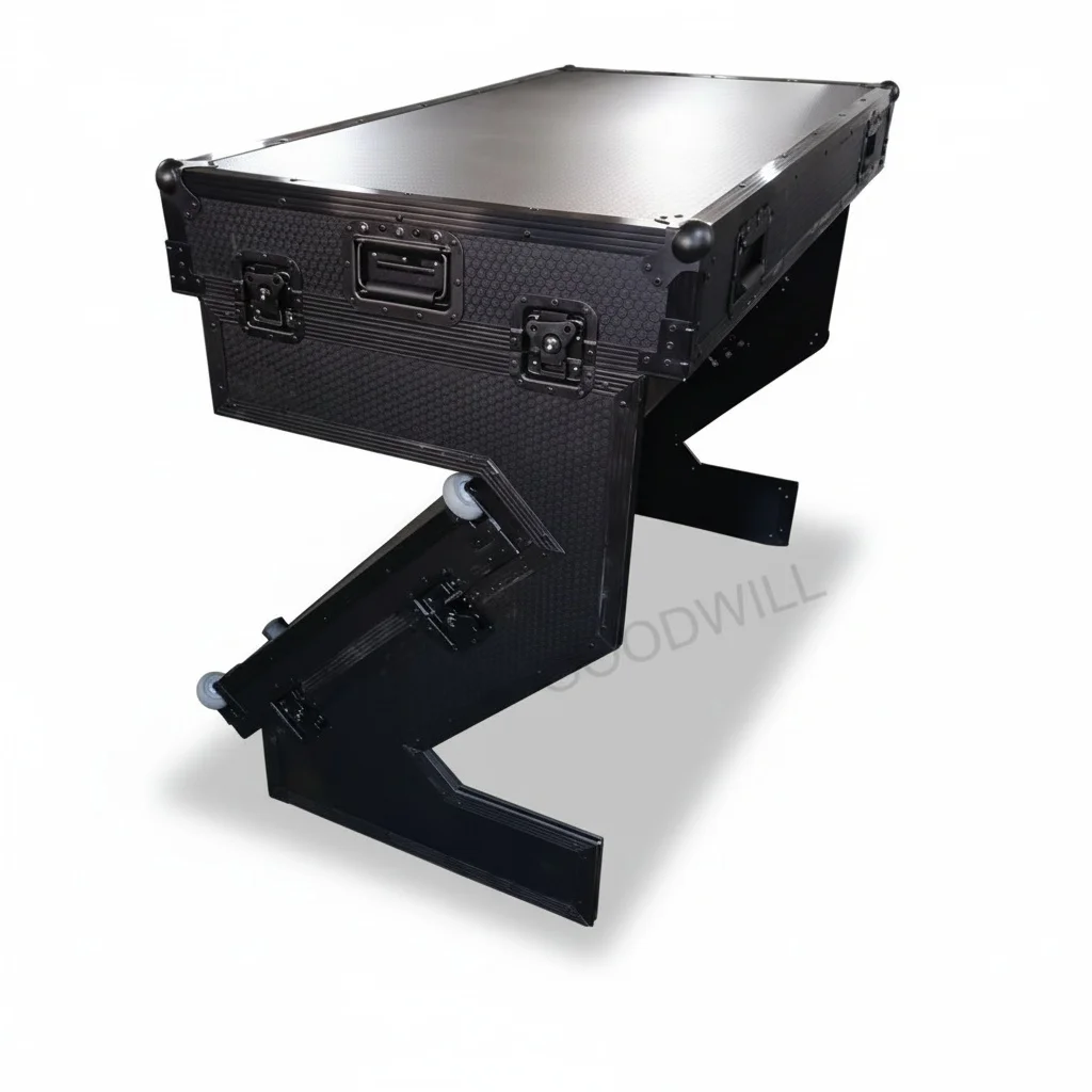 DJ Table Flight Case, Aluminum 12mm Plywood Foldable ATA Case, with Laptop Bracket, Mobile DJ Road Case, for 12-17 Laptops