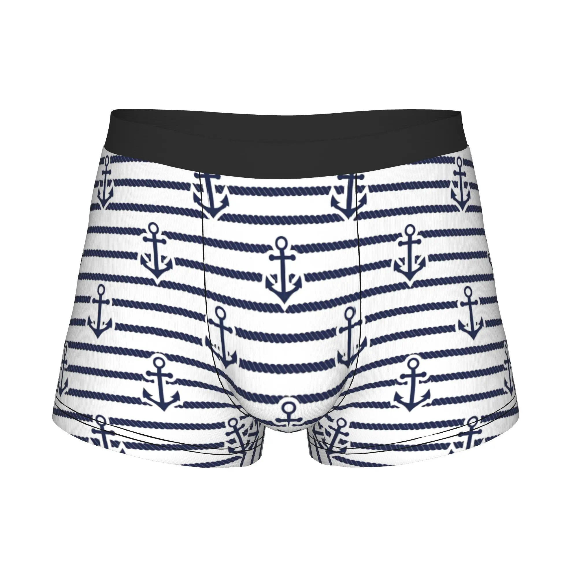 Nautical Blue Anchor  Underwear Men Printed Nautical Boat Rope Stripes Boxer Briefs Shorts Panties Breathable Underpants