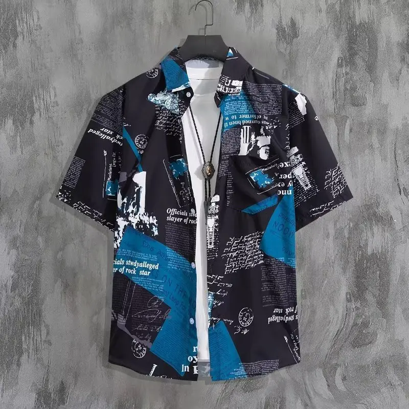 

Summer Beach Shirt Loose Short-sleeved Floral Shirt Men's Trendy Ins Hong Kong Style Retro