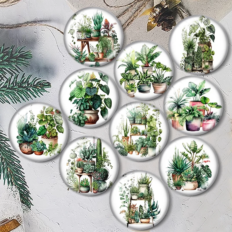 Plantas en acuarela, cabujones de cristal de 12/18/20/25mm, accesorios para la fabricación de joyas: pulseras, colgantes, anillos, pendientes y componentes.