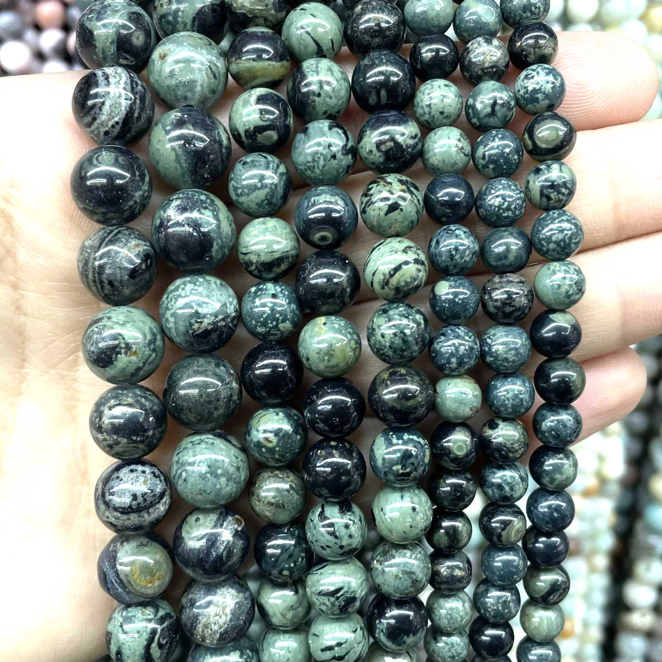 Natural Stone Green Material Kambaba Jaspers Round Beads 15