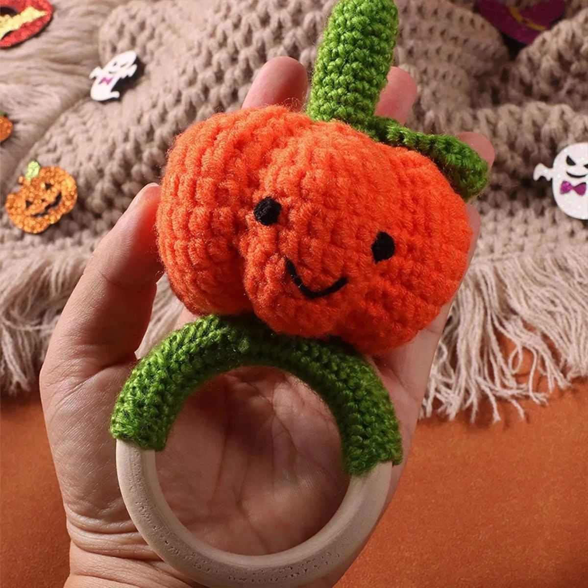 Ylsteed Newborn Halloween Photo Props Crochet Pumpkin Rattle for Photo Shooting Infant Photography Accessories