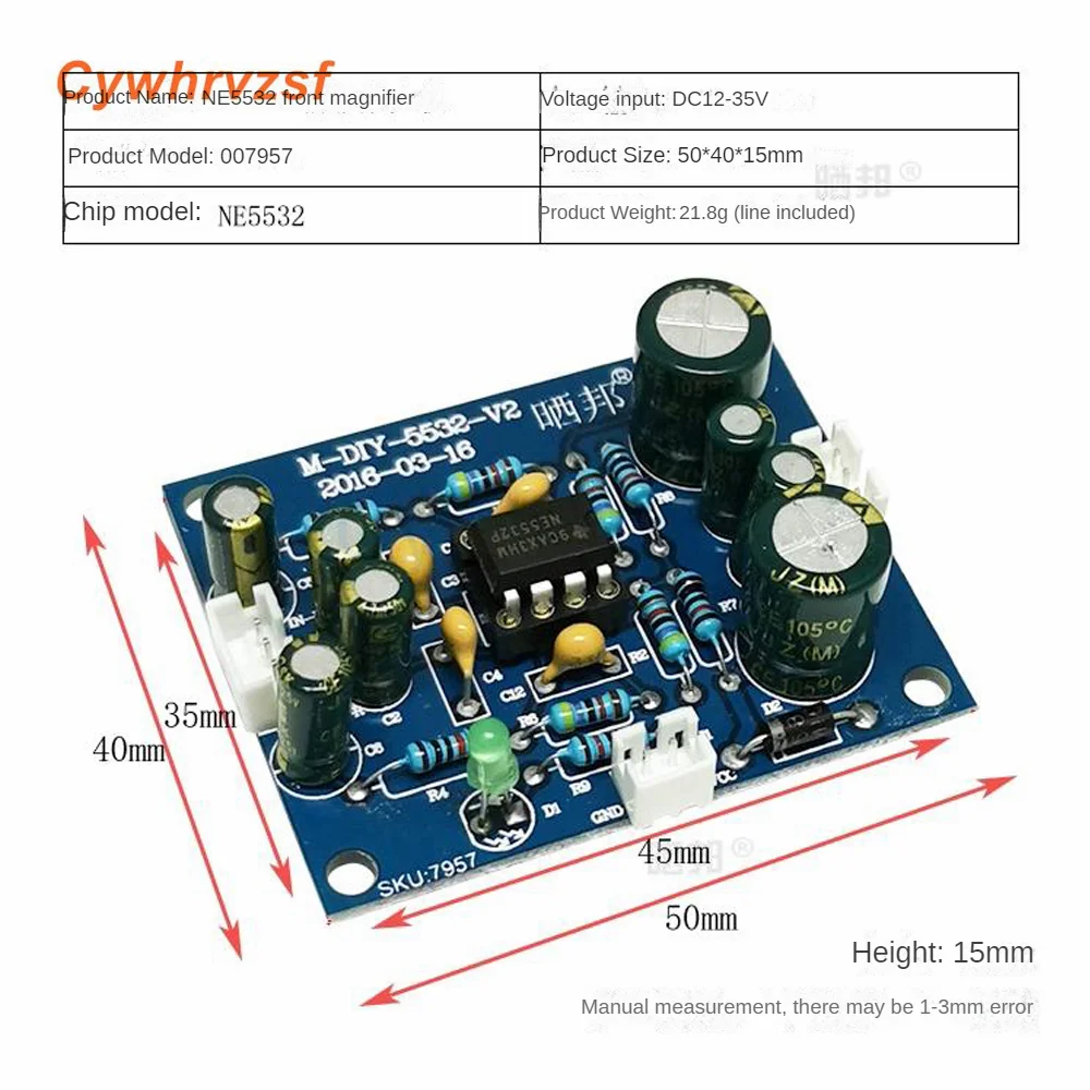 NE5532 Pre-Amplification Tone Board Front Board Exchangeable Op Amp Single Power Supply DC12-35V