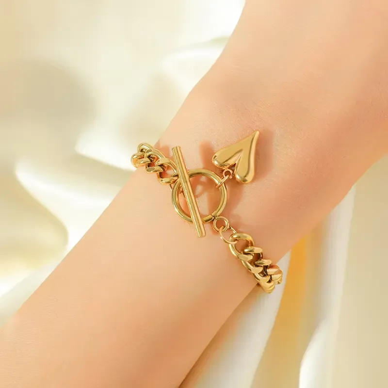 EILIECK 316L Stainless Steel Heart Love Charm Bracelet For Women Trendy 18K Gold Plated Waterproof Wrist Chain Jewelry Gift view 4