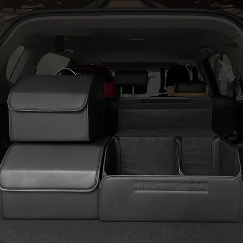 Imagen 2 del producto Caja de almacenamiento plegable para coche, cajas organizadoras de maletero de coche de gran capacidad, de cuero, impermeables, para guardar y orden Interior multicolor