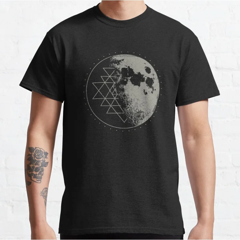 

Sri Yantra Moon - Psychedelic Vintage Funny science Gift T shirt Sacred Geometry Graphic clothes All size Tops 100% cotton Tee