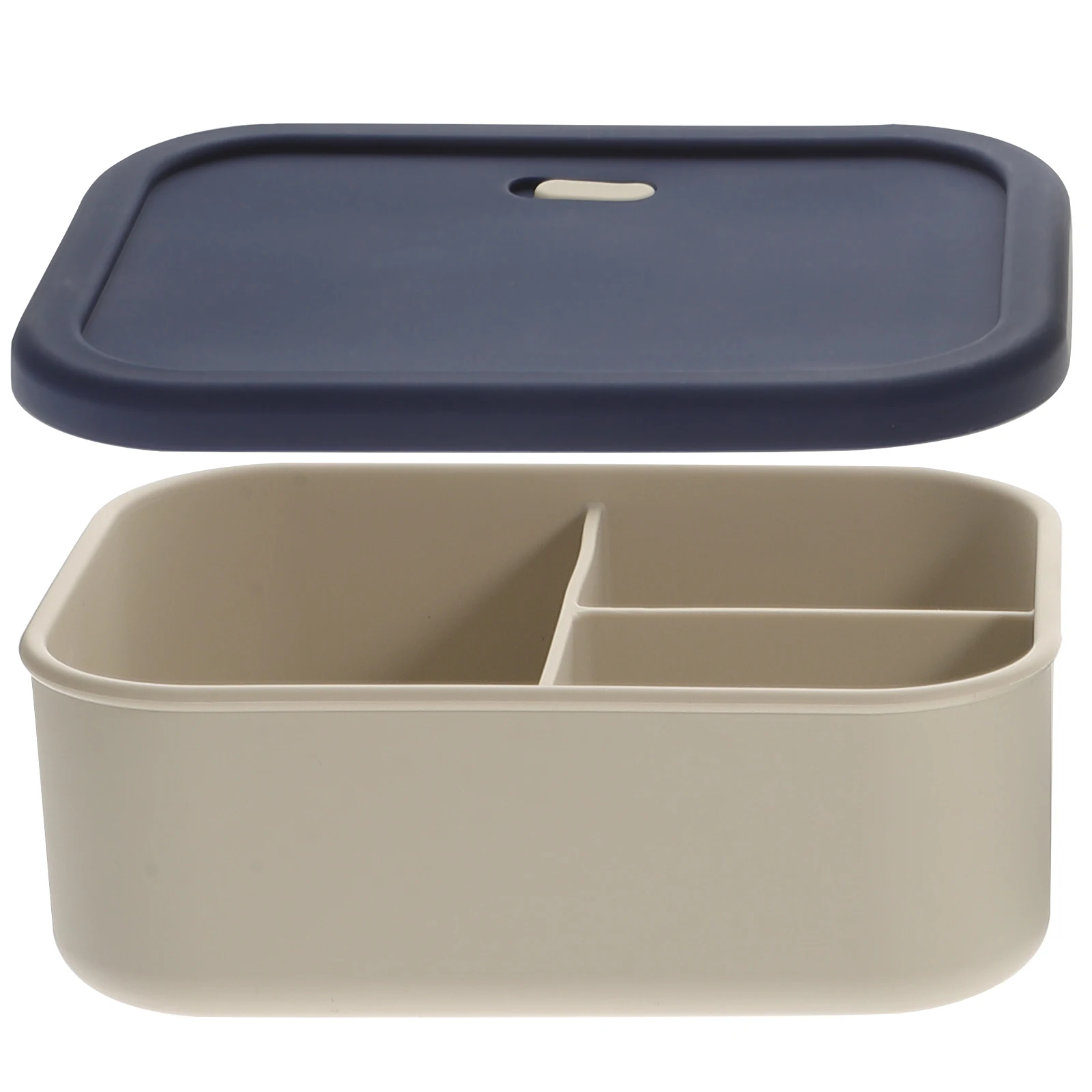 

Heating Meal Divided Silicone Container Blue Cover Microwave Safe Reusable Bento for Students Office Workers Portable
