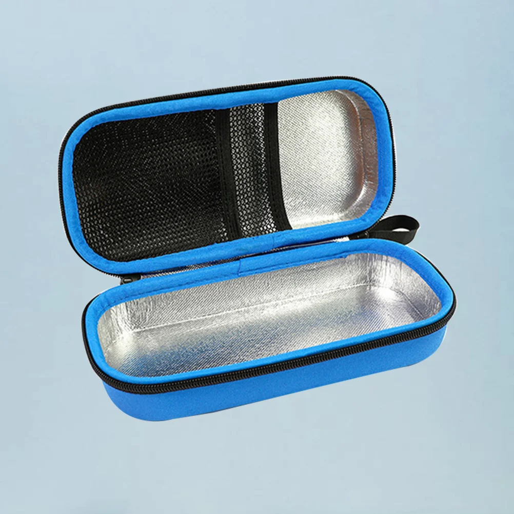 

1pc Insulin Cooling Bag Waterproof Portable Medical Insulation Case For Travel Double Zipper Lightweight Blue