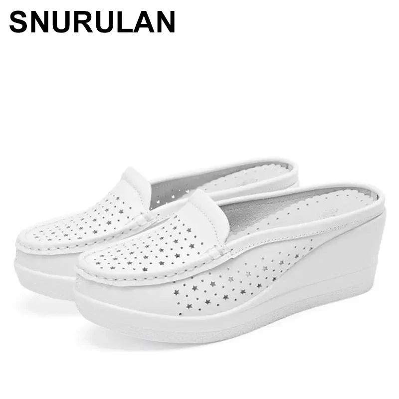 SNURULAN Women Summer Casual Slingbacks High Heels Slippers Slip On Shoes For Women2021Mesh Female Platform Wedges Shoes Woman