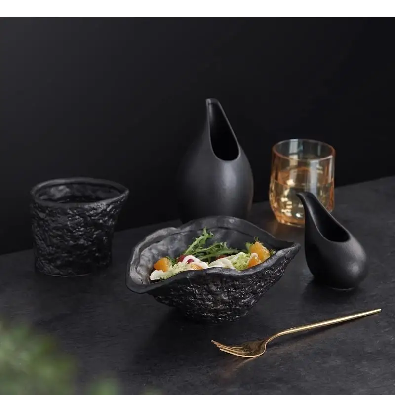 Irregular Rock Texture Ceramic Dining Plate Restaurant Salad Dessert Thick Soup Bowl Fruit Specialty Tableware